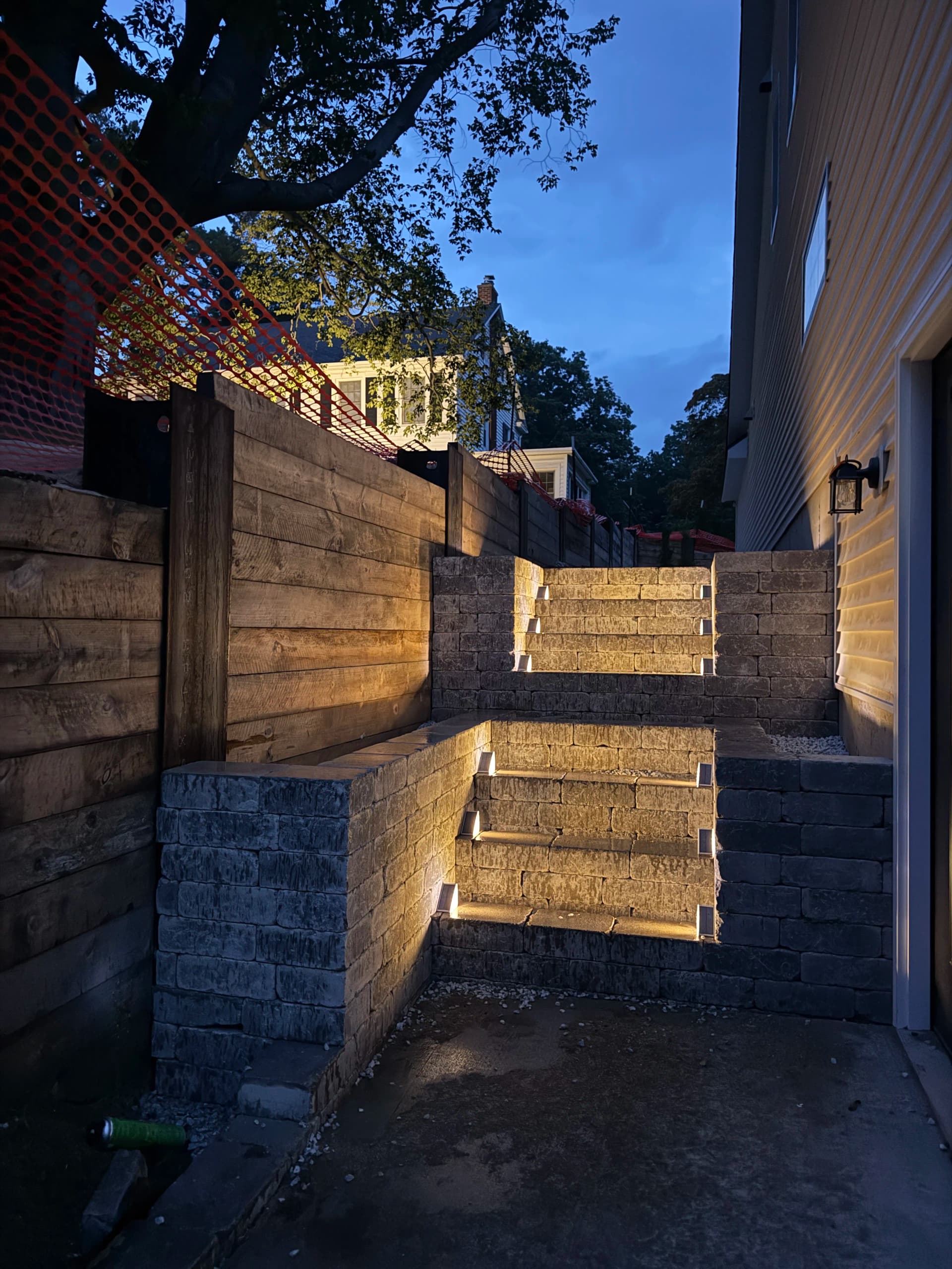 Custom Block Steps Built for a Tight Side Yard Corridor image
