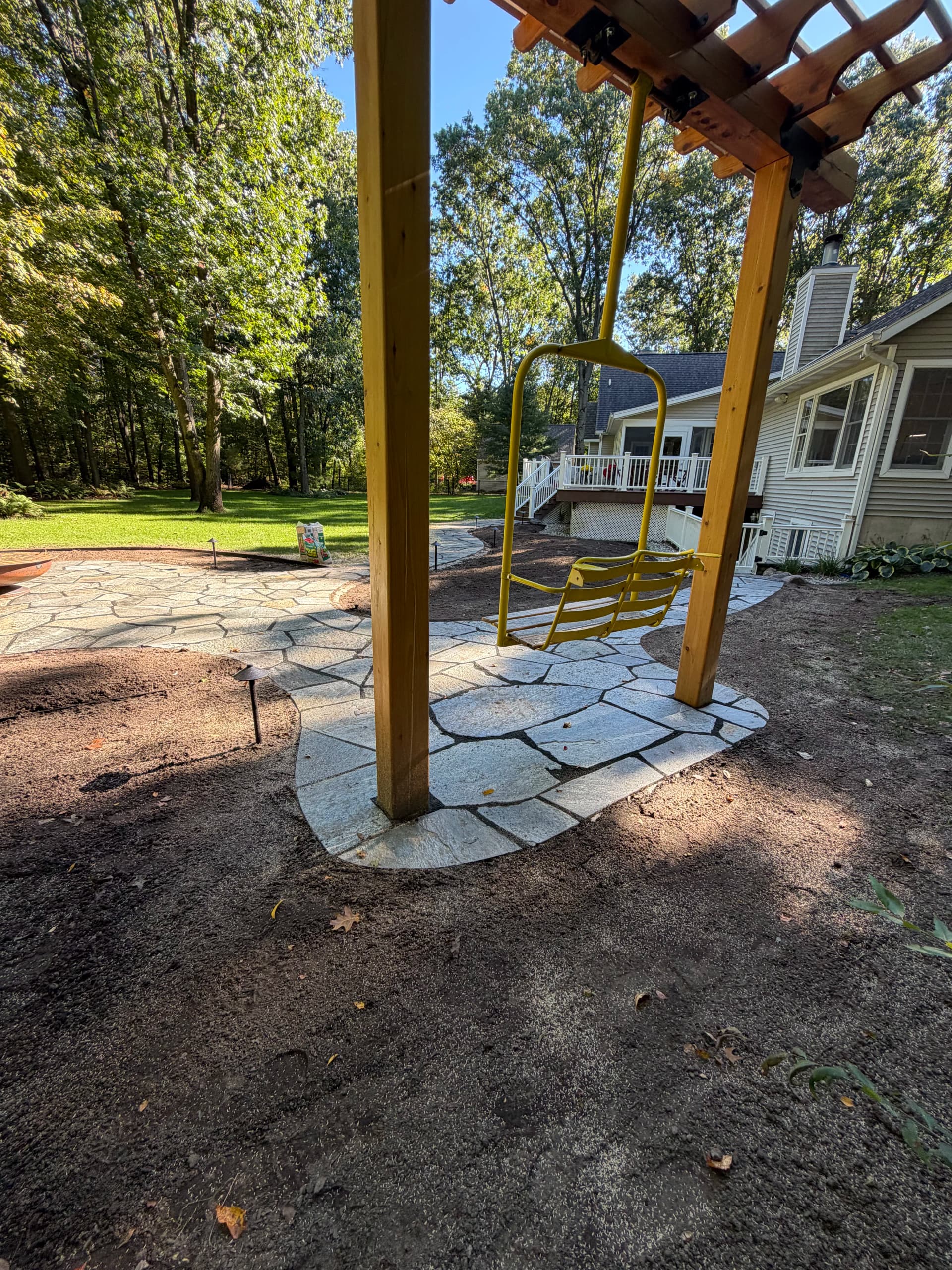 Gallery photos for Custom Natural Slate Patio with Fire Bowl and Pergola Swing: Image #3
