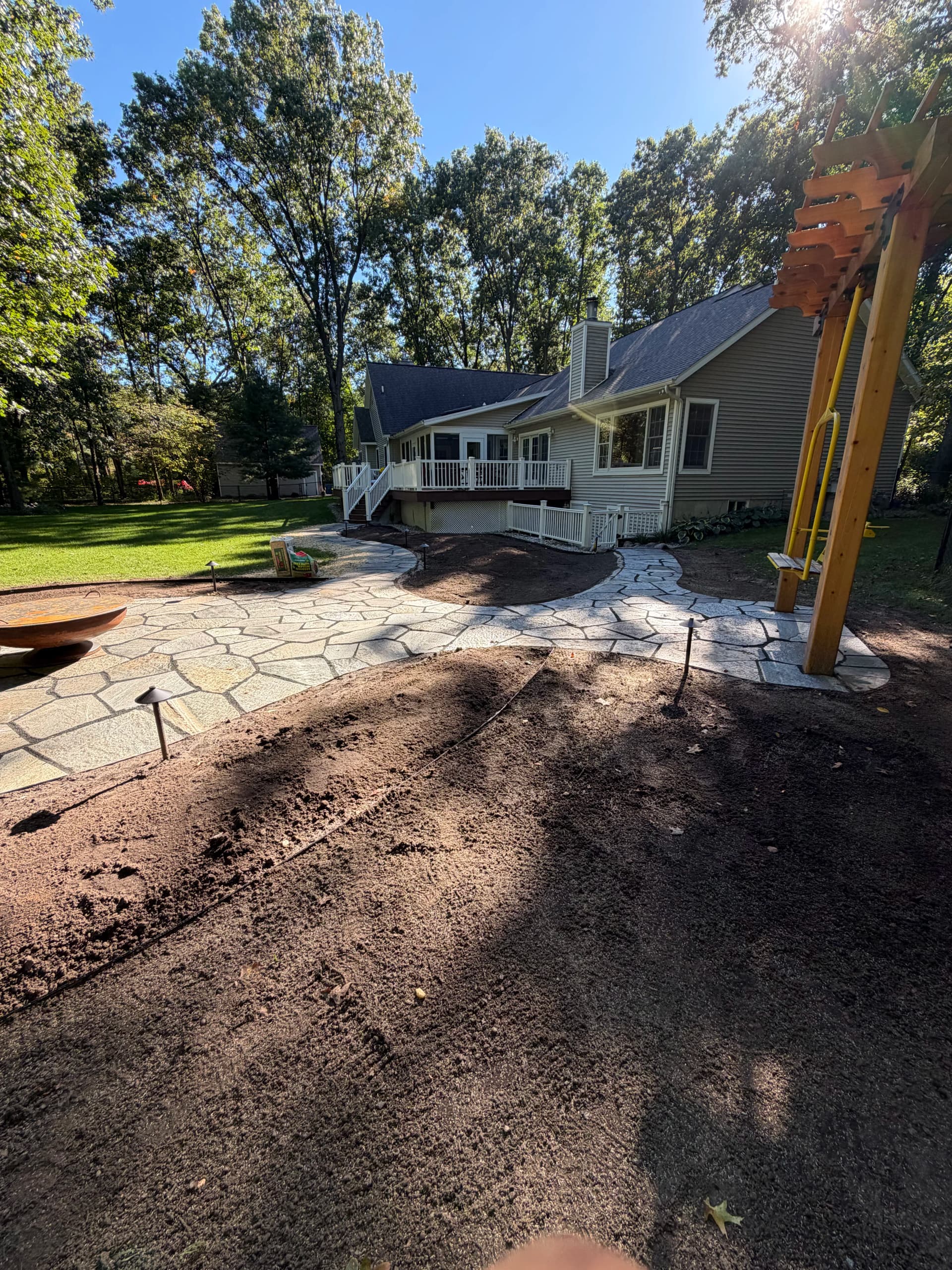 Gallery photos for Custom Natural Slate Patio with Fire Bowl and Pergola Swing: Image #2