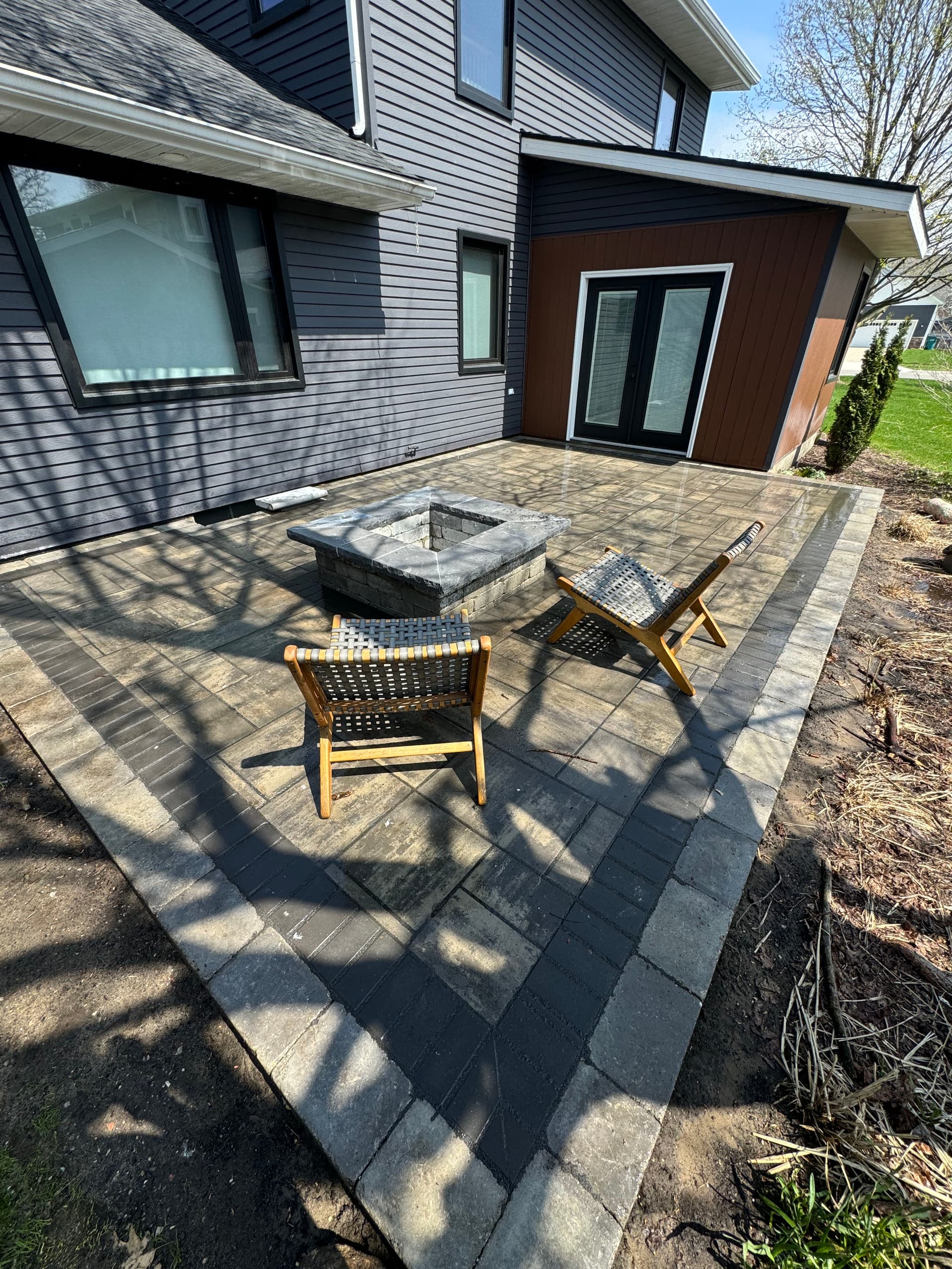 Gallery photos for Raised Paver Patio with Built-In Fire Pit at Deck Height: Image #2