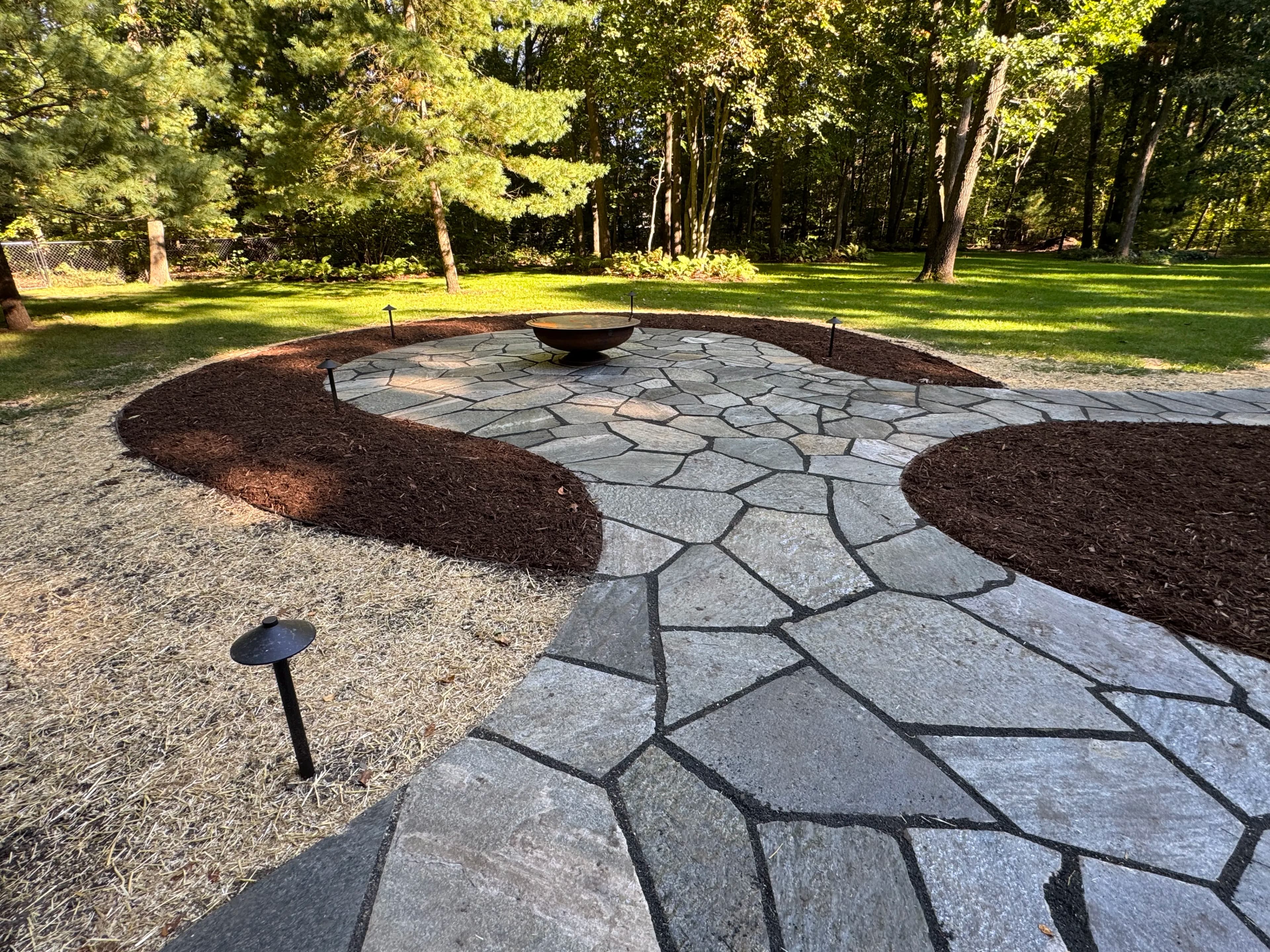 Project Custom Natural Slate Patio with Fire Bowl and Pergola Swing image
