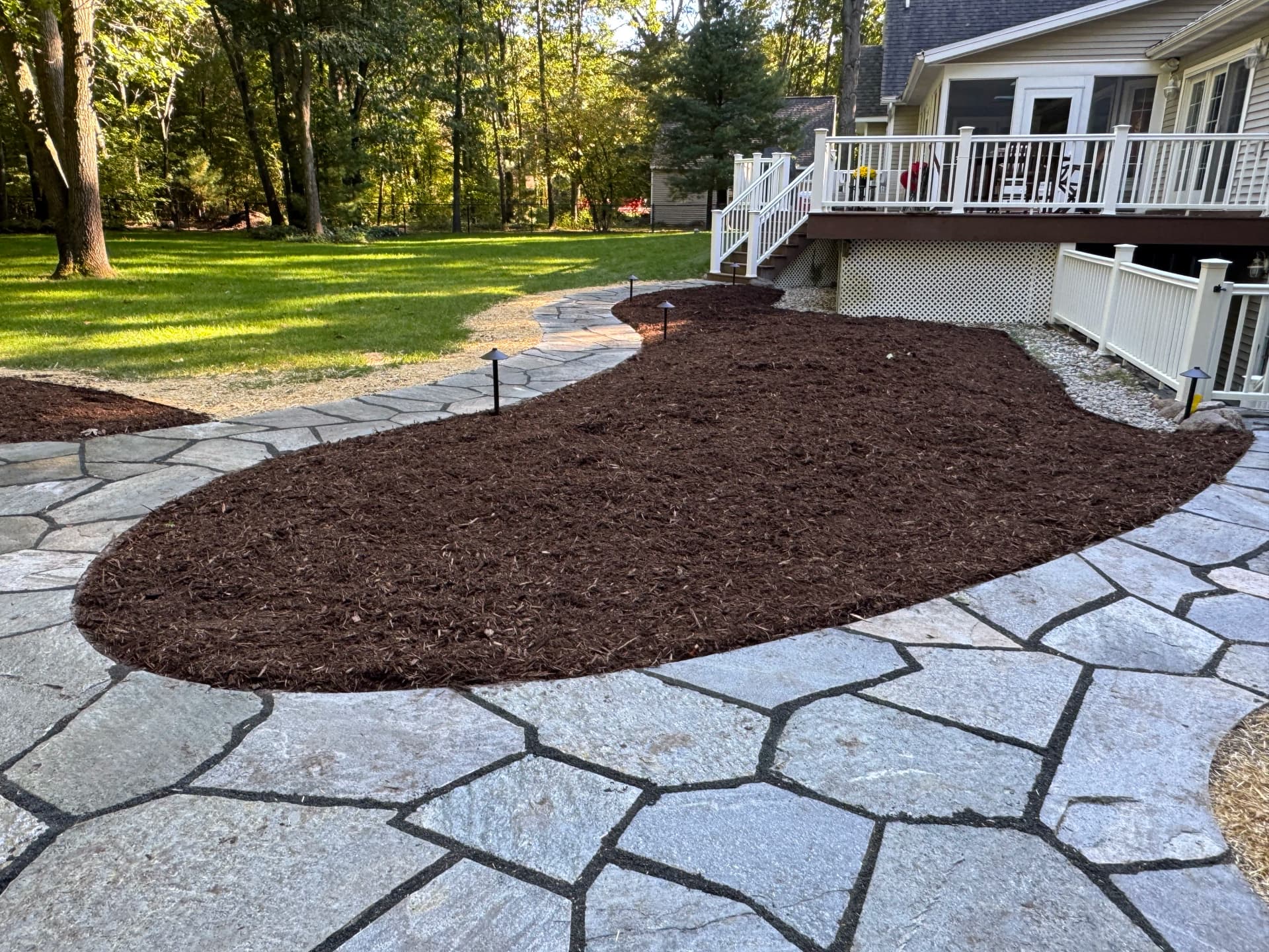 Gallery photos for Custom Natural Slate Patio with Fire Bowl and Pergola Swing: Image #1