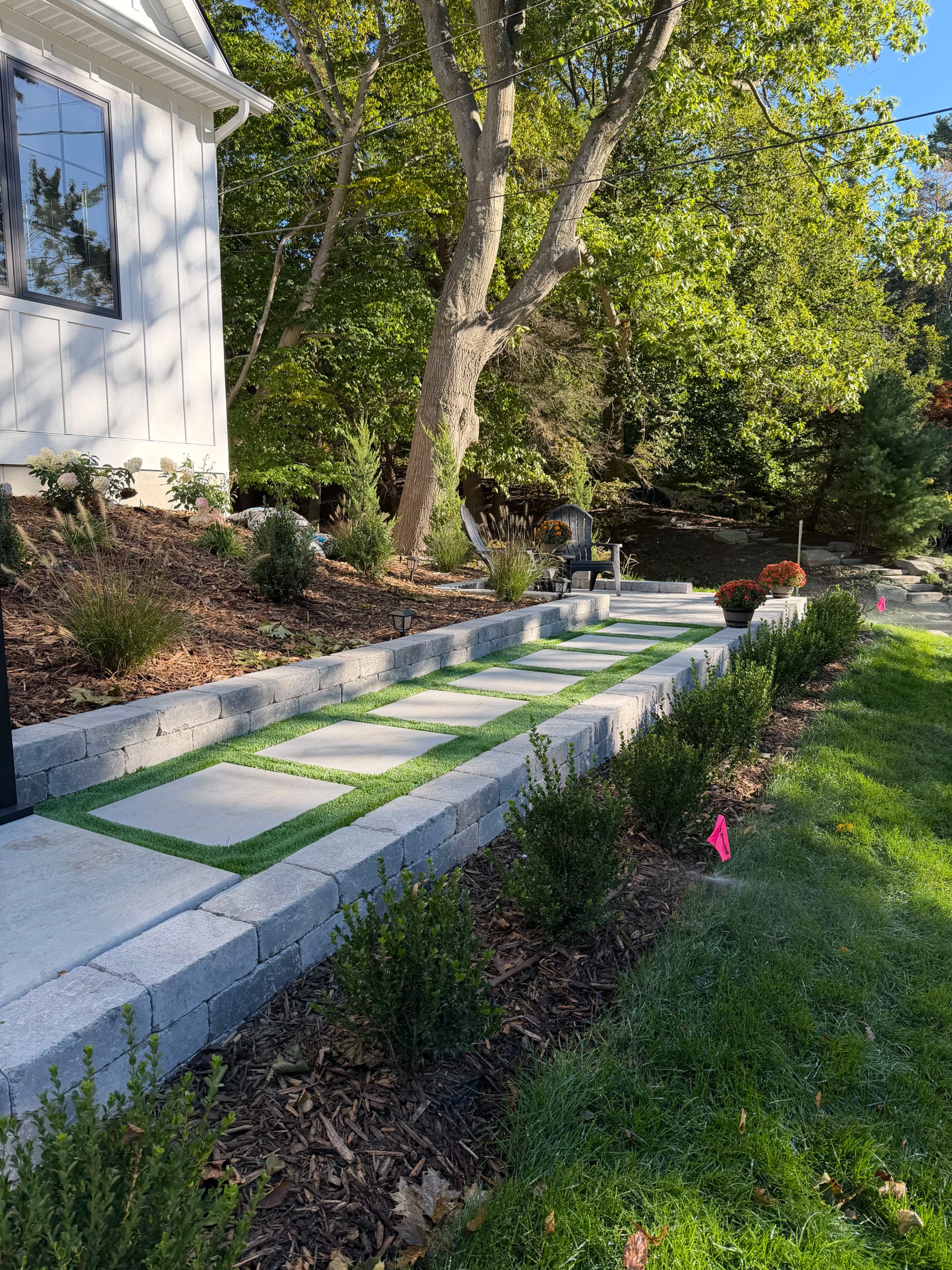 Stepper Walkway, Turf Inlay, and Brussels Paver Patio Done Right