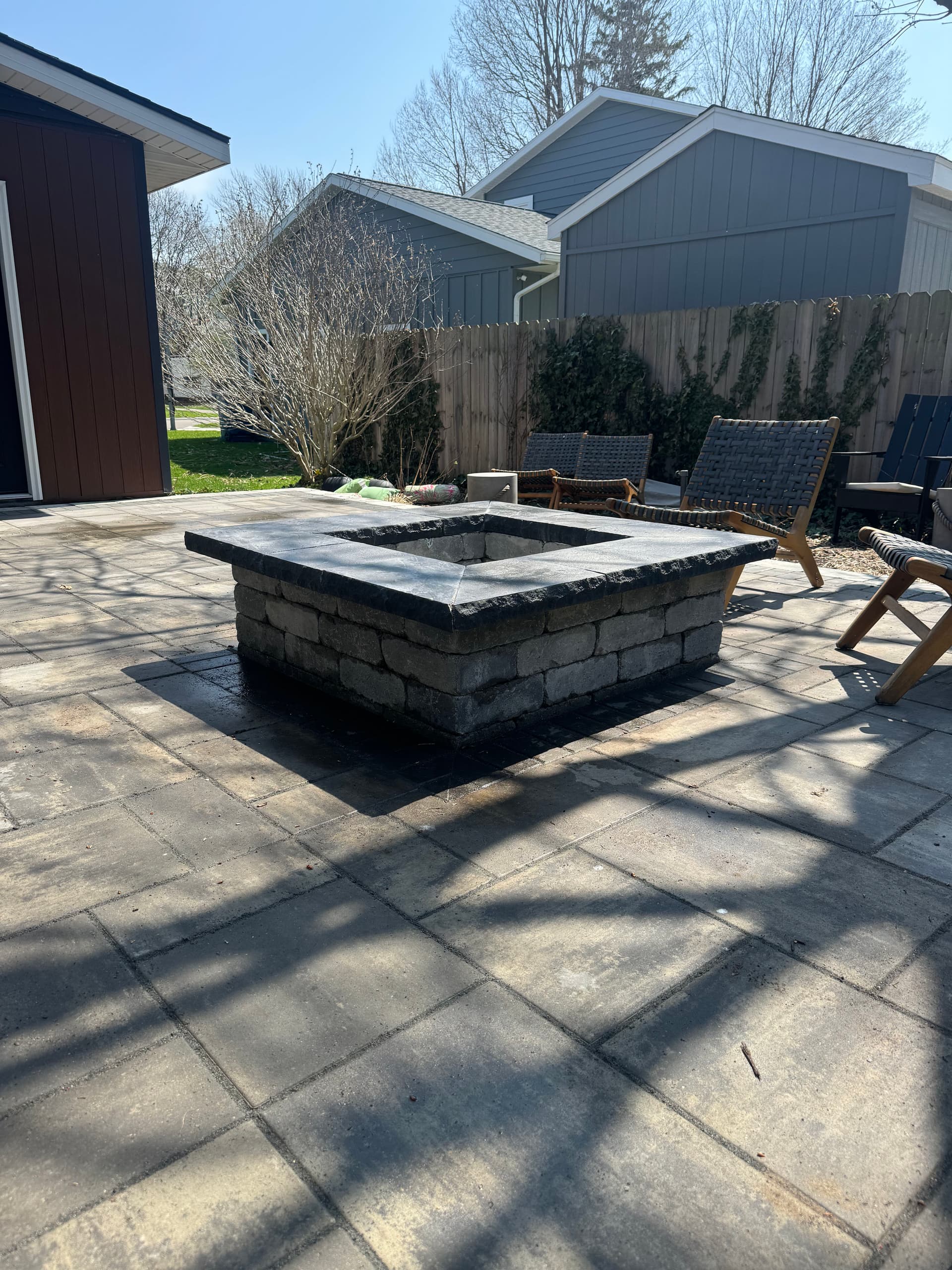 Gallery photos for Raised Paver Patio with Built-In Fire Pit at Deck Height: Image #3